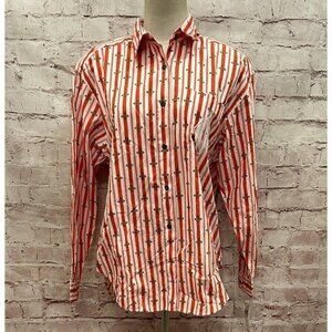 Vintage 80s DOCKERS Shirt Button Up Womens M Western Print Orange Red Stripe
